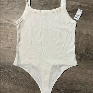 American Eagle Outfitters Cream Ribbed Tank Bodysuit